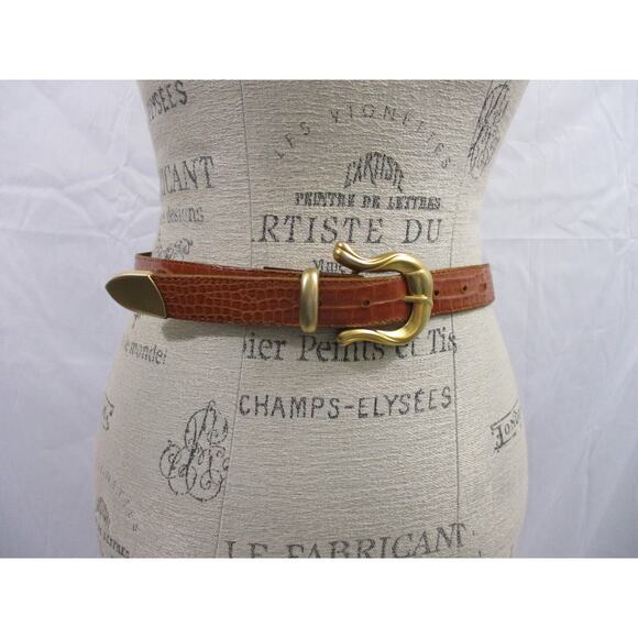Vintage Gail Labelle Brown Snakeskin Leather Belt with Brushed Gold Buckle Med - Picture 2 of 10